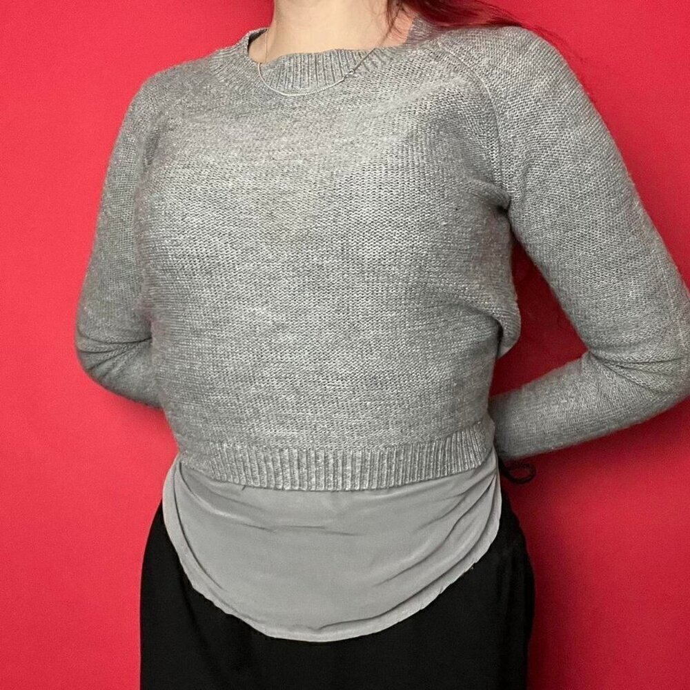 Cotton emporium/ Grey long sleeve sweater with sheer underlay. 🩶🩶